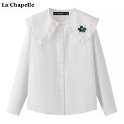 拉夏贝尔/La Chapelle娃娃领长袖衬衫女春夏款设计感洋气白色衬衣