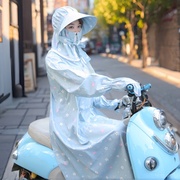 电动车防晒衣纯棉夏长袖(夏长袖)全身摩托车骑车遮阳衣披肩防紫外线带帽女