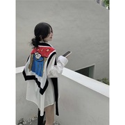 韩剧穿搭套装女秋季韩版针织卡通披肩马甲+宽松长袖衬衫两件