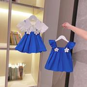 女童夏季套装2023童装时髦洋气儿童学院风短袖吊带裙两件套裙