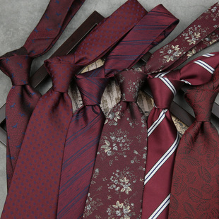 结婚新郎酒(新郎酒)红色领带，男士婚礼正装，手打商务西装8cm领带