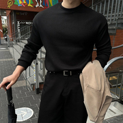mrdong韩国男装春季轻熟气质圆领坑条纹理针织，8色宽松卫衣t恤