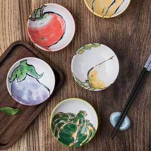 彩色釉下彩味碟手绘进口陶瓷家用田园风精致寿司圆形日式料理小碟