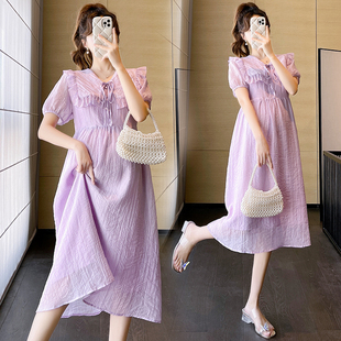 2023孕妇连衣裙夏季外穿气质，时尚高级感温柔紫娃娃领夏款连衣长裙