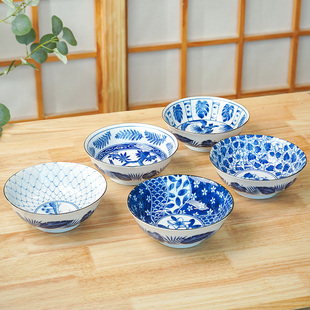 日本进口复古釉下彩碗盘古染蓝绘·好时光系列饭碗餐具套装日式