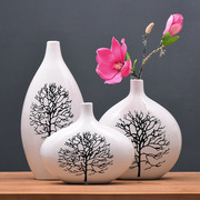 欧式陶瓷花瓶三件套创意，时尚家居饰品摆件白桦树玉兰花瓶套装