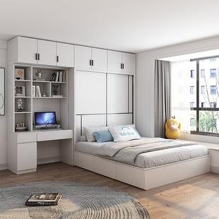 多功能床衣柜一体组合床现代简约1.8米白色储物空间利用榻榻米床