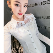 欧货衬衫女长袖韩版时尚花边刺绣镂空气质衬衣修身显瘦上衣打底衫