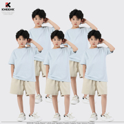 童装中大童纯棉短袖t恤宽松时尚，韩版儿童纯色上衣日系糖果色