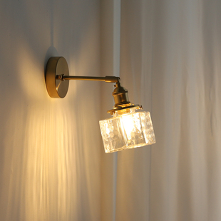 日式氛围壁灯北欧极简床头卧室民宿背景墙复古黄铜玻璃照画镜前灯