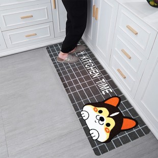 厨房地毯地垫格子涤纶印花可机洗灰色门垫吸水吸油长方形家用现代