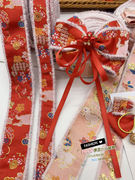 中国风红色缎带小兔子图案刺绣织带diy儿童新年手工发夹丝带材料