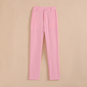 粉色西装九分裤女夏季薄款高腰，垂感冰丝哈伦裤，高级感小脚烟管裤子
