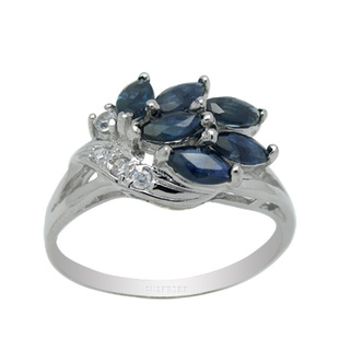 贵菲尔珠宝  925银天然蓝宝石戒指  B59