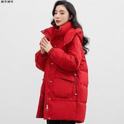 红色棉衣女2024棉袄冬季加厚中长款收腰显瘦羽绒，棉服外套