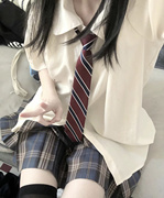 日系学院风jk衬衫制服，甜美女学生新基础(新基础，)款娃娃领衬衣格裙俩件套装