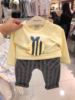 韩国中小童装 秋男女童宝宝黄色蜜蜂长袖T恤 休闲垮裤套装