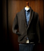 外套经典英式复古进口100%羊毛翻领针织开衫，毛衣加厚青果领毛衣