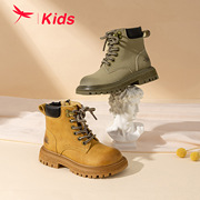 红蜻蜓男童鞋冬季高帮加绒保暖马丁靴复古棉靴日系大黄靴