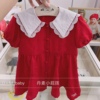 韩国童装 23年夏款女童白色大翻领红色可爱公主连衣裙 娃娃裙K二