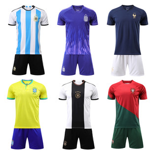 阿根廷巴西成人儿童足球服套装男女梅西球衣初中高足球训练服定制