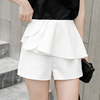 白色雪纺短裙女夏半身裙，2021韩版高腰不规则，荷叶边短裤热裤潮