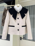 短款小香风外套韩版双面，羊绒大衣女高端羊毛，春反季东大门蝴蝶结领