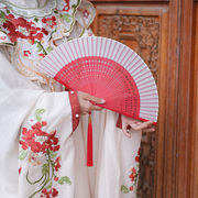 红白马面裙扇子古风汉服，折扇中国风旗袍女扇，大号舞蹈专用跳舞扇子