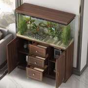 新中式鱼缸柜实木底柜超白缸海缸地柜带抽屉，描金水族箱水草缸架子
