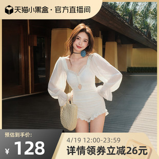 亦美珊连体游泳衣女，2024微胖女孩遮肉长袖，纯欲高级感温泉