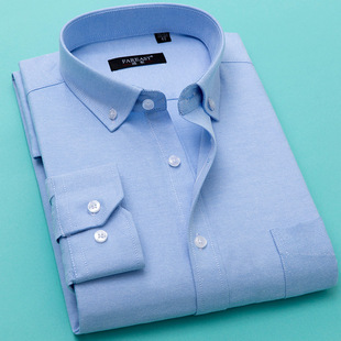 春季蓝色衬衫男士商务休闲衬衫，男长袖修身衫寸牛津纺衬衣男长袖