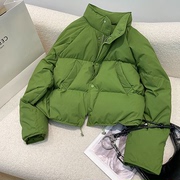 绿色短款棉服外套女2023冬季复古炸街设计感小个子加厚面包服