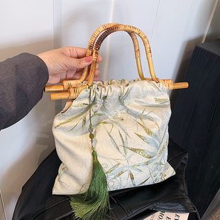 国风新中式大容量包包女士2024夏季小众设计竹节，手提包通勤包