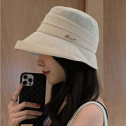 太阳帽子女款2024赫本风防晒帽可折叠夏季褶皱卷边遮阳渔夫帽
