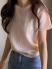 韩国chic夏季减龄复古小众气质麻花短袖薄款套头短袖冰丝针织衫女