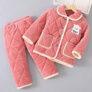 冬季女童女孩夹棉珊瑚绒家居服，儿童法兰绒睡衣男童，宝宝加厚款套装