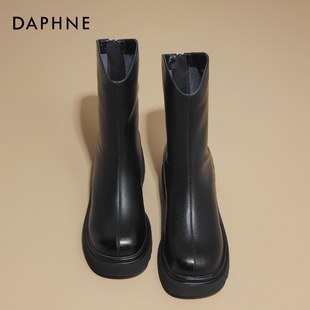 达芙妮高跟防水台短靴女靴子2023秋冬款今年流行的加绒马丁靴