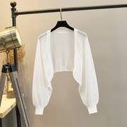 白色灯笼袖冰丝针织开衫，女夏季宽松空调衫坎肩，外搭防晒罩衫薄上衣