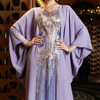 紫色幻彩亮片绣花斗篷蝙蝠衫长款中东连衣裙女士外贸迪拜沙特长袍