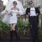 影楼主题轻婚纱2023白色抹胸，包臀短裙户外情侣摄影旅街拍照礼服装