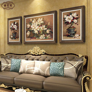 美式油画挂画客厅装饰画轻奢高级感欧式三联画复古沙发背景墙壁画