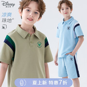 迪士尼男童运动套装儿童短袖夏装中大童休闲polo衫上衣两件套童装