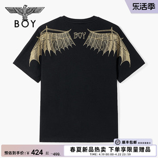 boylondon24夏季潮牌短袖男女同款，春夏烫金翅膀黑色休闲t恤n01908