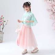中国风女童汉服夏装儿童古装超仙202212岁女孩连衣裙春季粉色