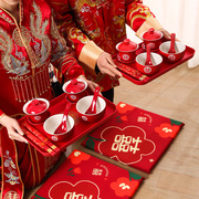 改口敬茶杯套装一对喜碗杯子婚礼红色敬酒茶具碗筷陪嫁结婚礼