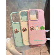 日韩卡通可爱薄荷绿动物适用苹果15promax手机壳iPhone14新款荔枝纹13趣味12皮质软壳15Pro防摔14pro保护套女