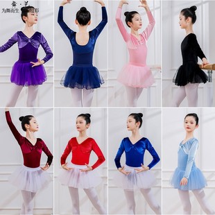 秋冬季长袖舞蹈服装，少儿练功服淡蓝色，儿童考级服芭蕾舞蓬蓬裙