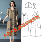 Q-86 女装香云纱真丝连衣裙V领复古桑蚕丝裙服装裁剪纸样制版图纸