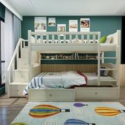 美式高低床儿童实木多功能上下铺木床双层床白色子母床组合床成人