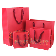 中国风红色袋纸袋手提袋，包装袋印花加宽绳礼物袋回礼袋